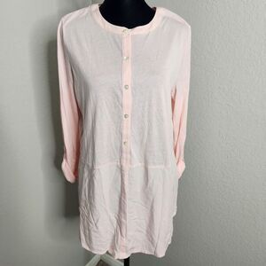 J. Jill Pink Mixed Media Tunic Shirt Popover Roll Tab Sleeve Size Small Buttons